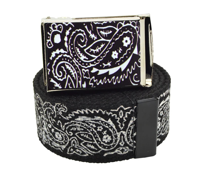 Unisex Canvas Military Bandana Pattern Flip Top Web Belt & Buckle 48",54",60",72 Inches
