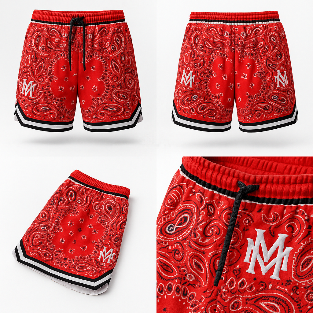 Damu Kustom Red Paisley Print Basketball Shorts – Streetwear & Summer Activewear