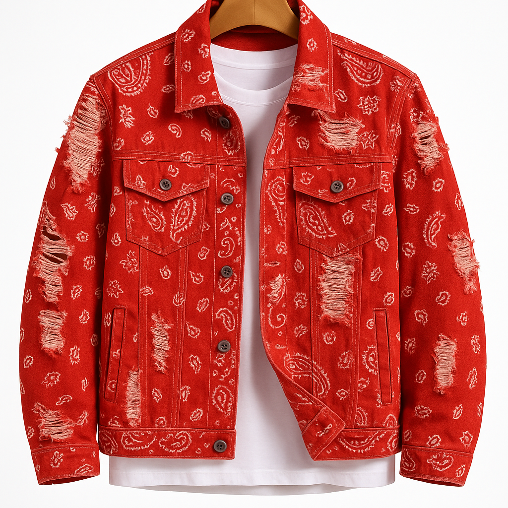Red Bandana Distressed Jacket