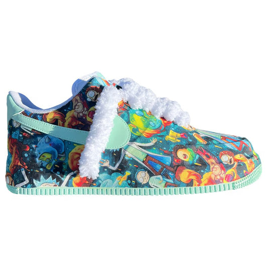 Rick Morty cartoon | Custom Adult Fabric AF1 (Regular or Rope laces) White or Black base shoe
