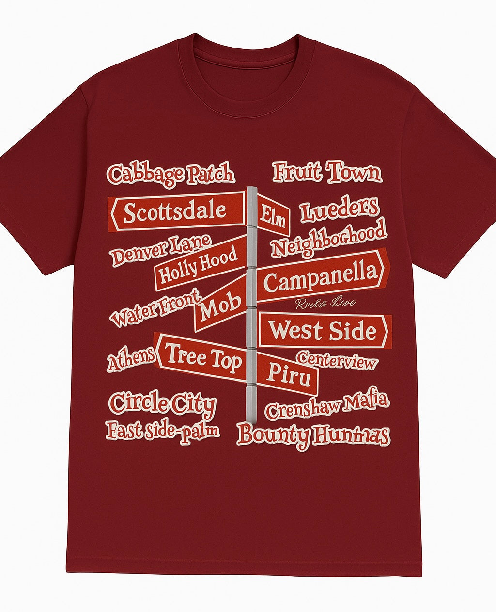 Red Signpost Streets Graphic Tee – White Edition