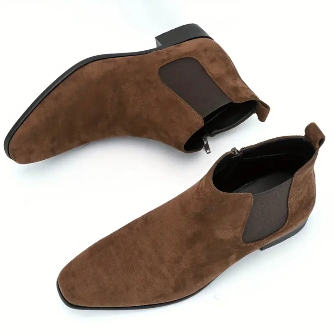 Men's Classy Style Ankle-High Boots with Elastic Side Zipper - Black Casual Versatile Shoes