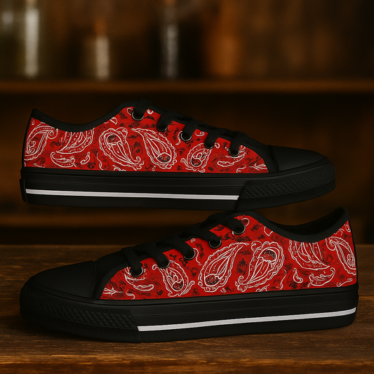 Red Bandana Low-Top Canvas Sneakers