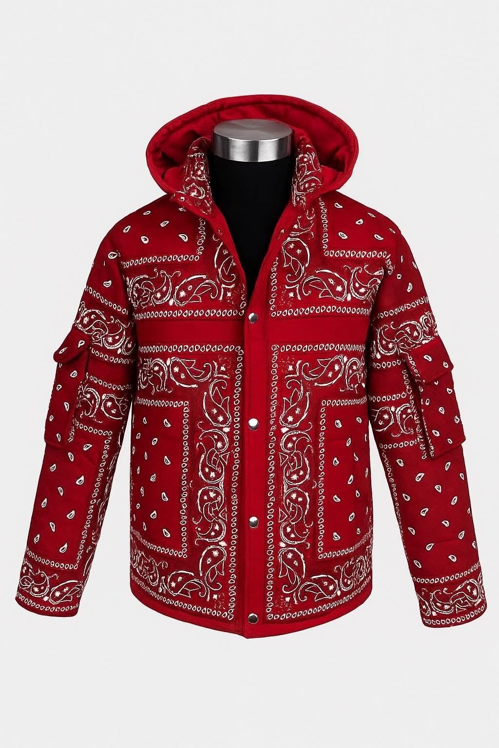 Red Bandana Print Streetwear Hooded Jacket