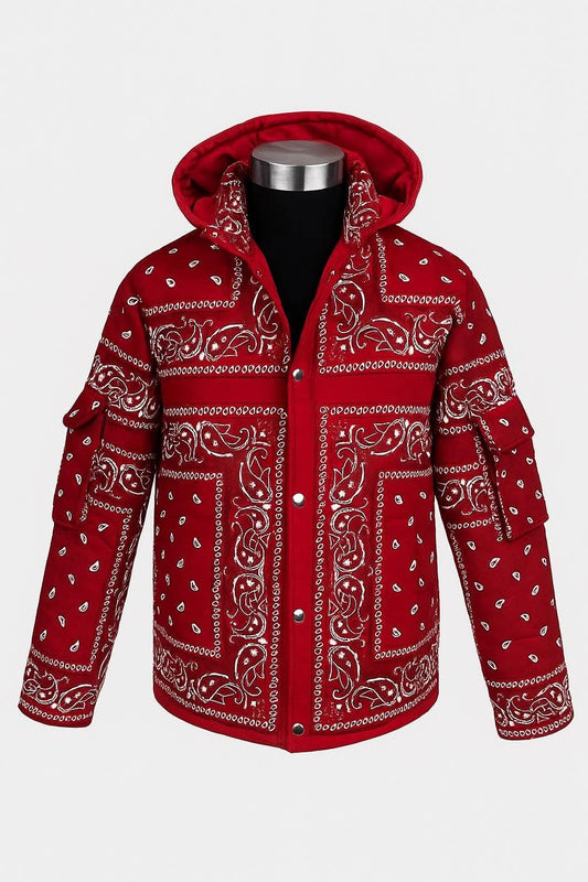Red Bandana Print Streetwear Hooded Jacket