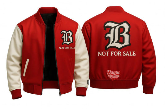 B Not For Sale Varsity Jacket – Red/Burgundy Edition