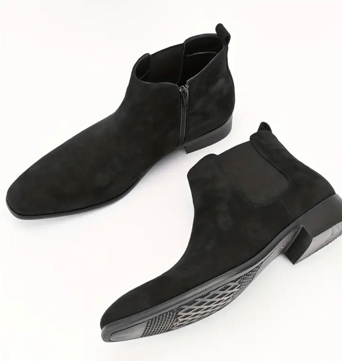 Men's Classy Style Ankle-High Boots with Elastic Side Zipper - Black Casual Versatile Shoes