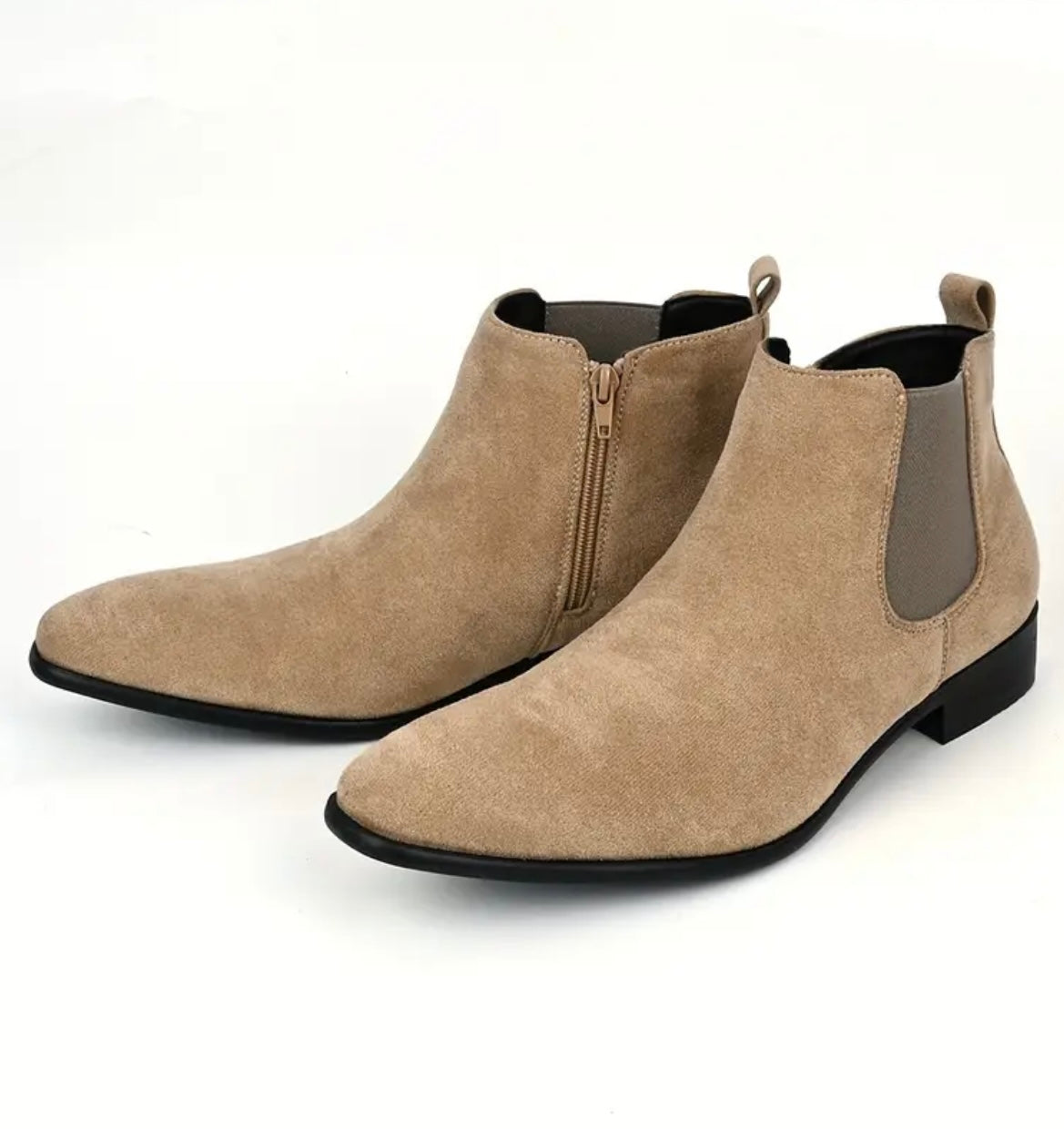 Men's Classy Style Ankle-High Boots with Elastic Side Zipper - Black Casual Versatile Shoes