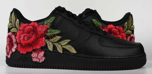 Air Force 1 Custom Black Shoes Sneakers Red Rose Flower Floral Mens Womens Kids