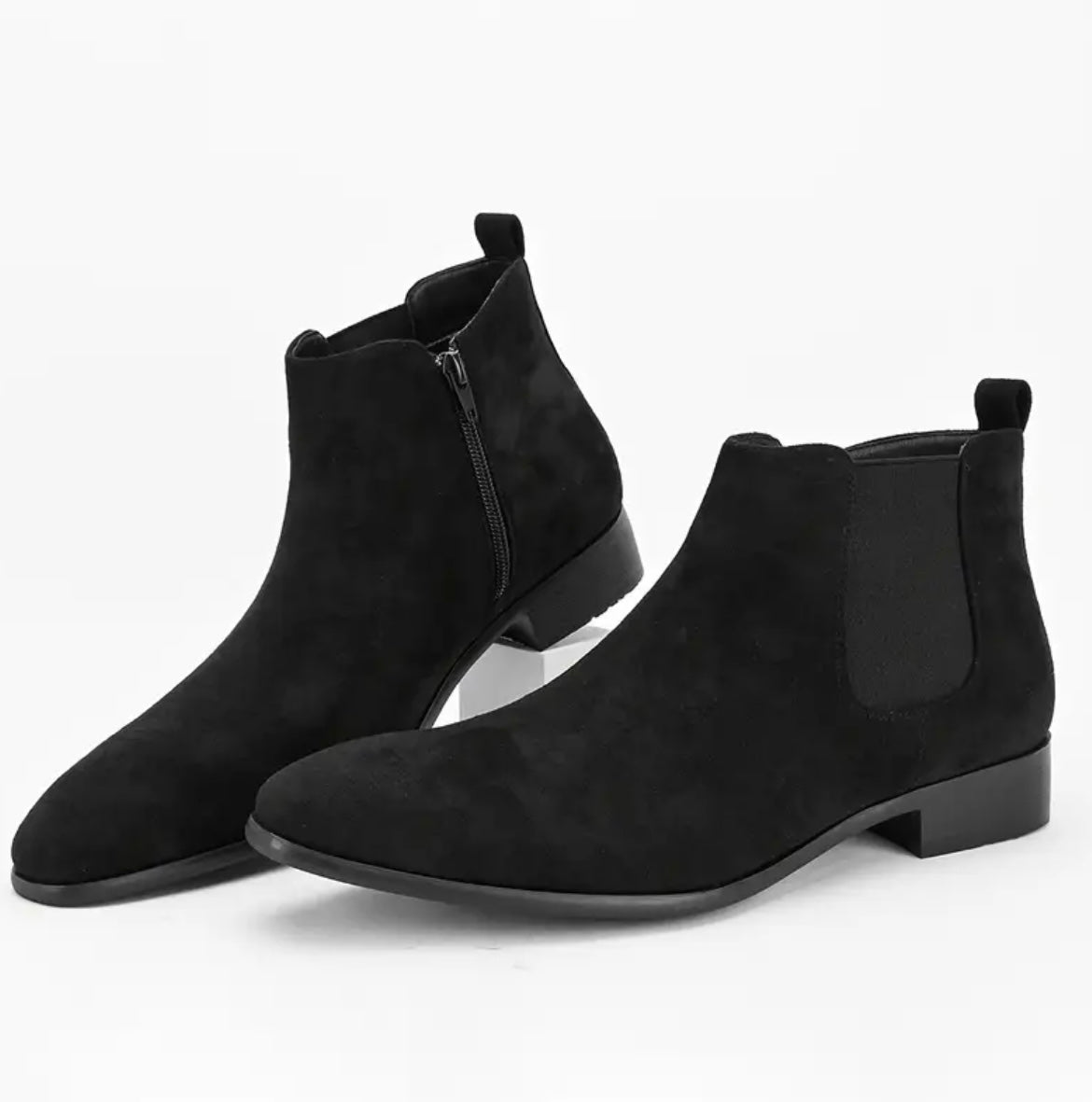 Men's Classy Style Ankle-High Boots with Elastic Side Zipper - Black Casual Versatile Shoes