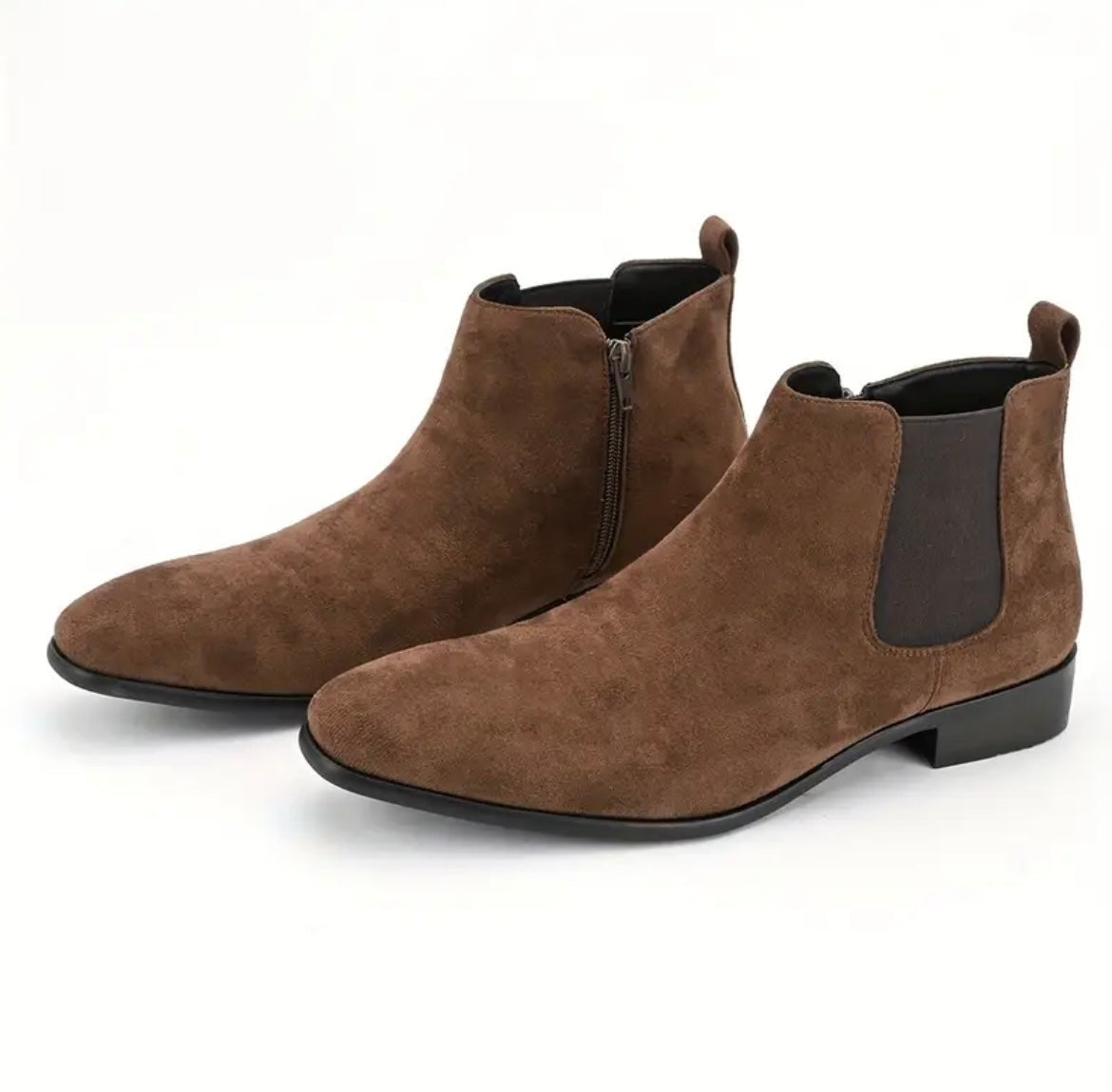 Men's Classy Style Ankle-High Boots with Elastic Side Zipper - Black Casual Versatile Shoes