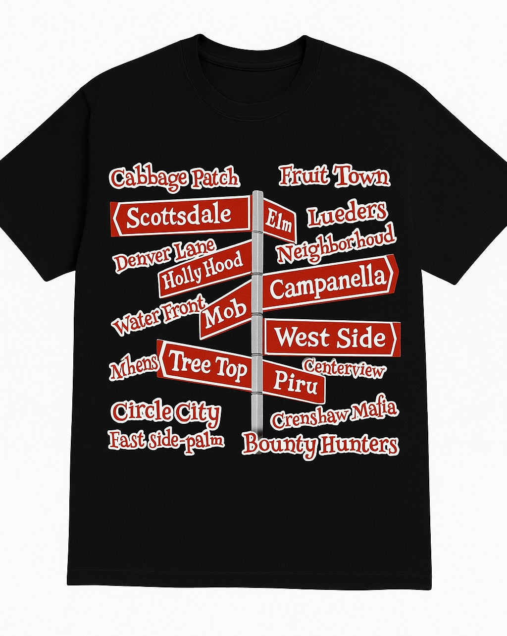 Red Signpost Streets Graphic Tee – White Edition