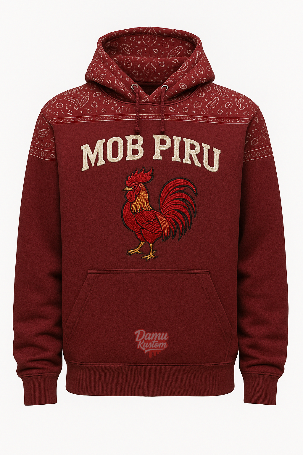 Burgundy “MOB PIRU” Bandana Hoodie – Premium Embroidered Edition