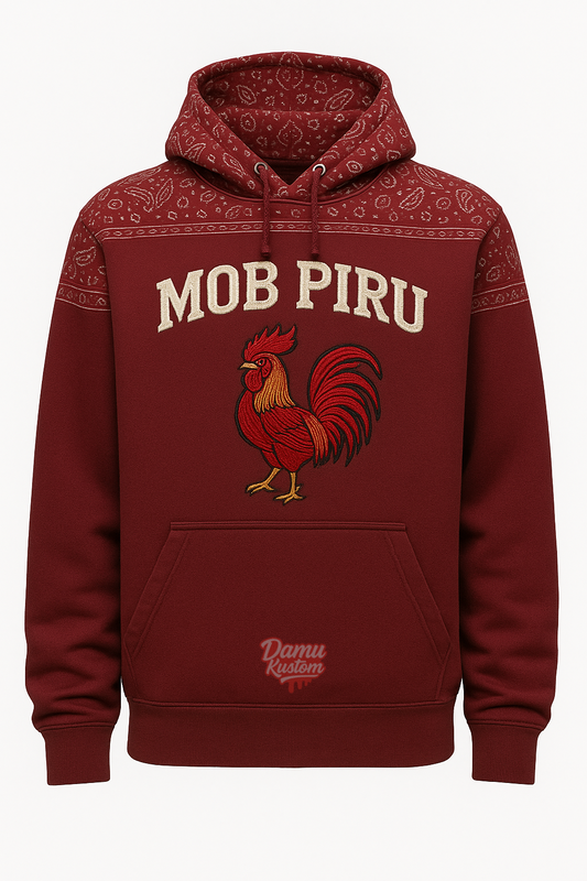 Burgundy “MOB PIRU” Bandana Hoodie – Premium Embroidered Edition