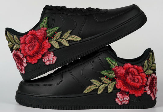 Air Force 1 Custom Black Shoes Sneakers Red Rose Flower Floral Mens Womens Kids