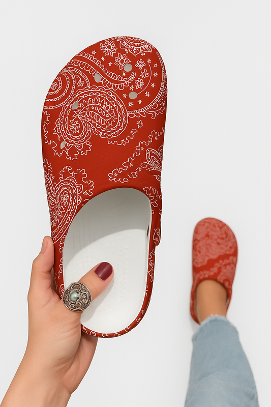 Red Bandana Pattern Clogs Unisex