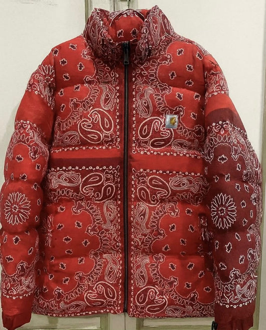 Bandana Print Puffer Jacket – Red | Blue | Black