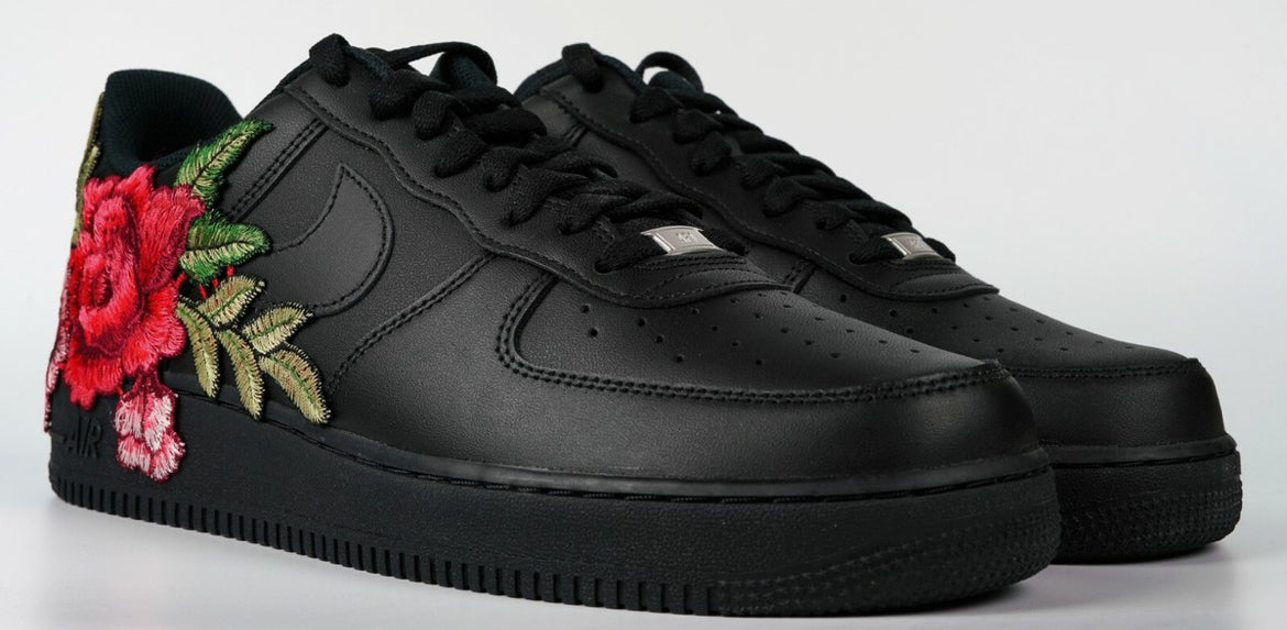 Air Force 1 Custom Black Shoes Sneakers Red Rose Flower Floral Mens Womens Kids