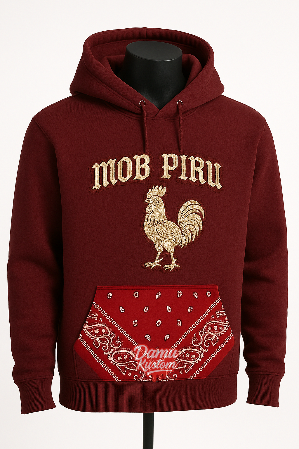 MOB PIRU Burgundy Hoodie – Signature Embroidered Edition