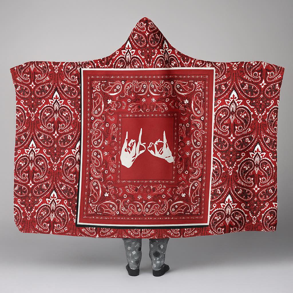 Red Paisley Hooded Blanket – Cozy Streetwear Throw