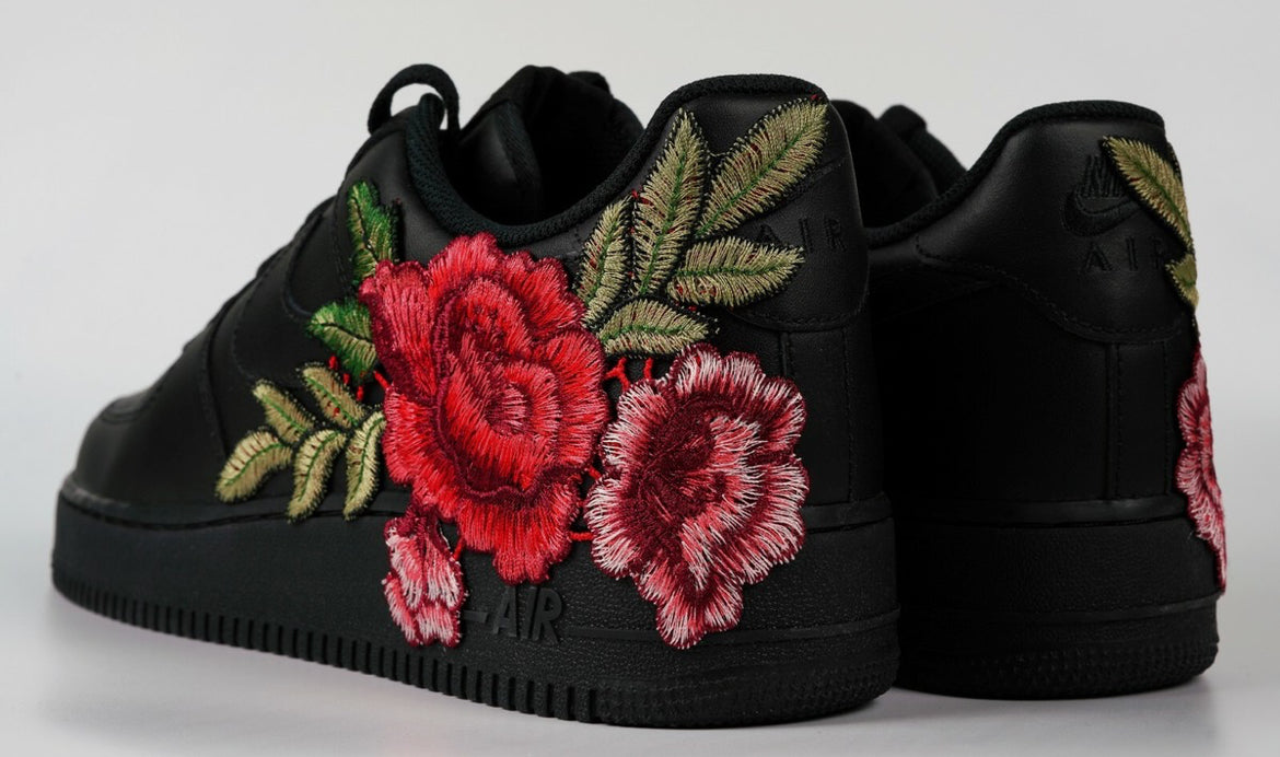 Air Force 1 Custom Black Shoes Sneakers Red Rose Flower Floral Mens Womens Kids